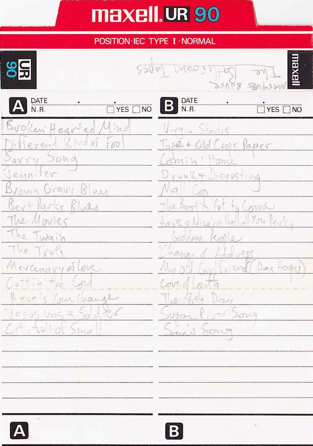 Jackie's copy of The Bathroom Tapes (J-card)